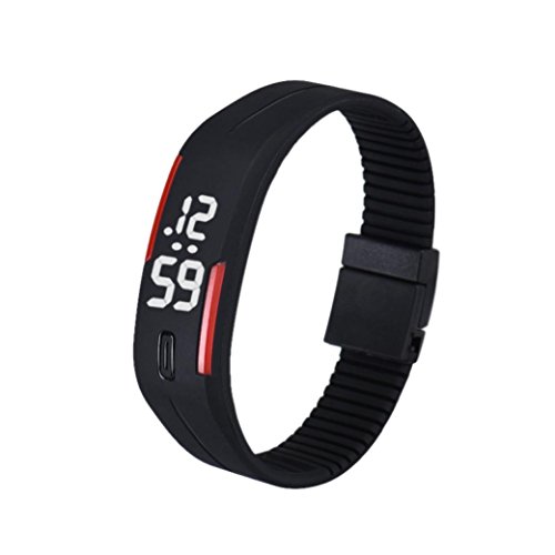 Sunnywill Unisex Gummi LED Uhr Datum Sports Armband digitale Armbanduhr Schwarz Rot