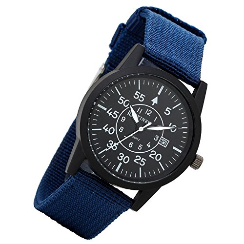 Lancardo Business Casual Kalender Analog Quarz digitale Uhr mit Nylon Armband Kalender Uhren Blau