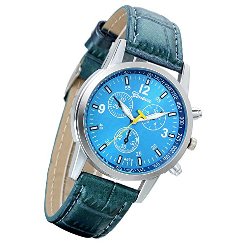 Lancardo Herren Analog Quarz Uhr Armbanduhr Einzeigeruhr Leder Armband blau 2 Stueck