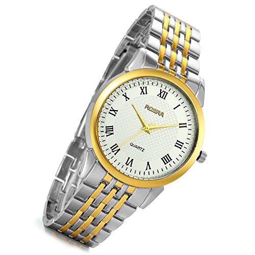 lancardo Herren Business Luxus Gold Ton Edelstahl Armbanduhr weiss Zifferblatt