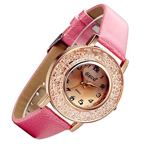 lancardo Fashion Bling Drift Schnelle Sand Luenette Damen Watch Pink