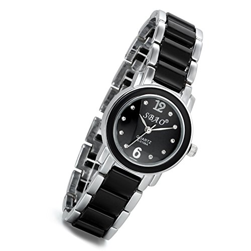 lancardo Damen Slim Fashion Silber Ton Bling Strass Kristall akzentuierten Armband Armbanduhr schwarz 2