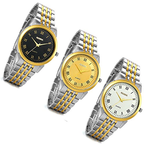 lancardo Herren Business Luxus Gold Ton Edelstahl Armbanduhr 3St