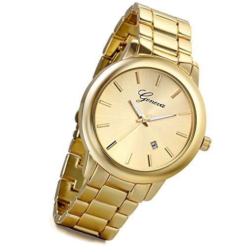 lancardo Herren s Luxus Bright Gold Ton Edelstahl Armbanduhr mit Kalender Gold 2