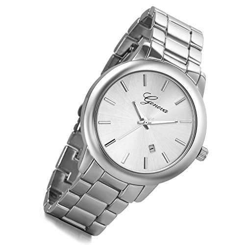 lancardo Herren Luxus helles Silber Ton Edelstahl Armbanduhr mit Kalender Silber