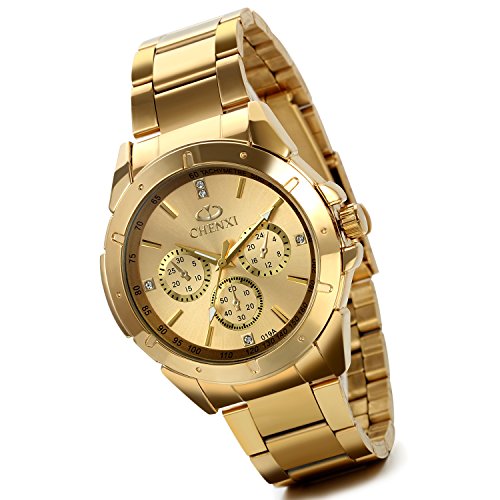 lancardo Herren s Luxus Pure Bright Gold Ton Edelstahl Armbanduhr mit 3 sub dial