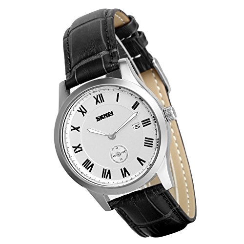 Lancardo Business casual Herren Japanisches Quarzwerk Analog Quarz Wasserdicht Armbanduhr Kalender Einzeigeruhr Leder Armband Uhr schwarz 2 Stueck