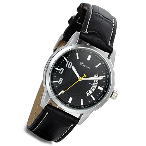 lancardo Herren Krokodil Muster Leder Armbanduhr mit Kalender schwarz