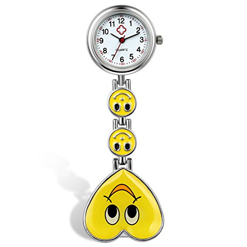 lancardo Candy Farbe Laecheln Herz Gesicht Krankenschwester Clip Watch Medical Revers Pocket Schliesse Watch gelb 2