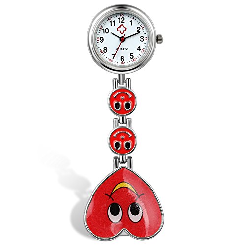 lancardo Candy Farbe Laecheln Herz Gesicht Krankenschwester Clip Watch Medical Revers Pocket Schliesse Watch rot 2