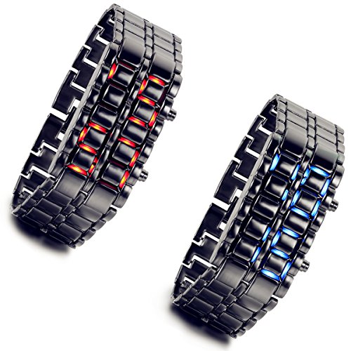 lancardo Lava Stil Eisen Samurai schwarz Armband LED inspiriert Digital Sport Armbanduhr gesichtslose 2 Stueck