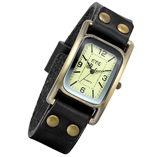 Lancardo Damen Herren Vintage Casual Armbanduhr Retro Leder Band Quarz Analog Uhr mit Digital Zifferblatt Schwarz