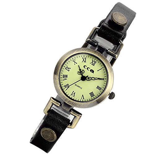 lancardo Retro Vintage Damen Georgien Echt Leder Band Armband 24h Military Time Watch schwarz