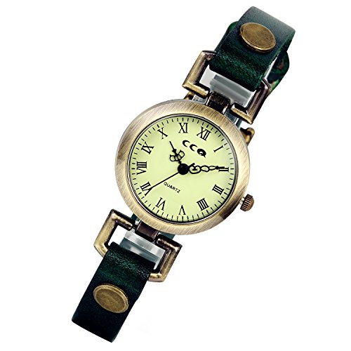 lancardo Retro Vintage Damen Georgien Echt Leder Band Armband 24h Military Time Watch gruen