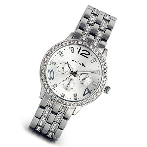 lancardo 30 m wasserabweisend Unisex Japanisches Uhrwerk Bling Dual Strass Kristall Armbanduhr Sliver 2