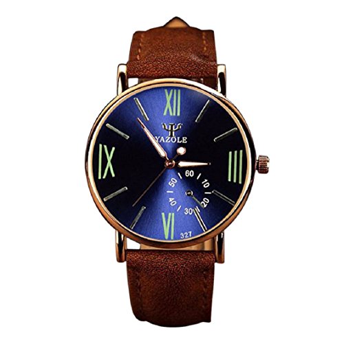 Vovotrade Luxusmode Ledermens Glas Quarz analoge Armbanduhr Noctilucent Uhren Braun3