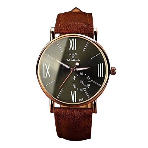 Vovotrade Luxusmode Ledermens Glas Quarz analoge Armbanduhr Noctilucent Uhren Braun1