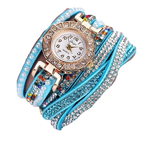 Vovotrade Damen Perlen Skala Armband Kristalldiamant Taktgeber Frauen Kleid Uhr blau