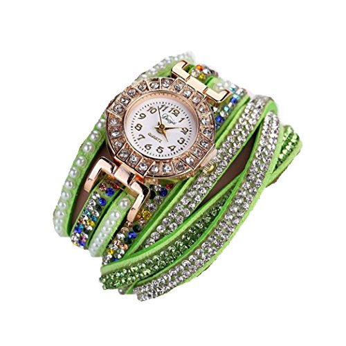 Vovotrade Damen Perlen Skala Armband Kristalldiamant Taktgeber Frauen Kleid Uhr Gruen