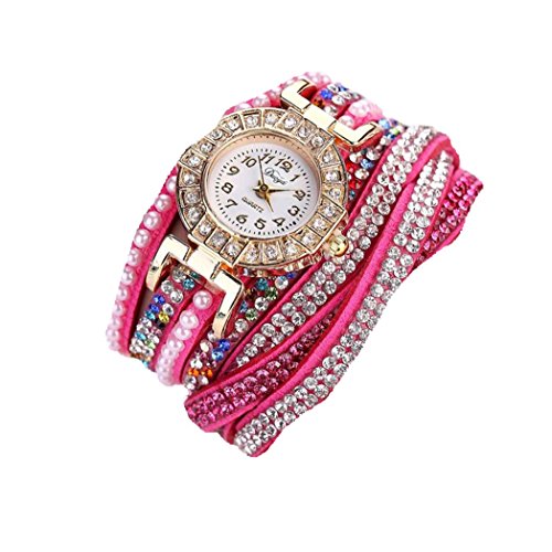 Vovotrade Damen Perlen Skala Armband Kristalldiamant Taktgeber Frauen Kleid Uhr Heisses Rosa