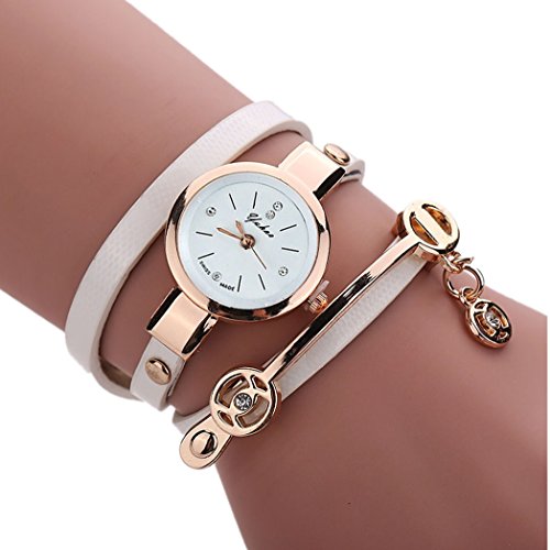 Vovotrade Damen Multi Armband FormelFrauen Metallbuegel Leather Uhr Weiss
