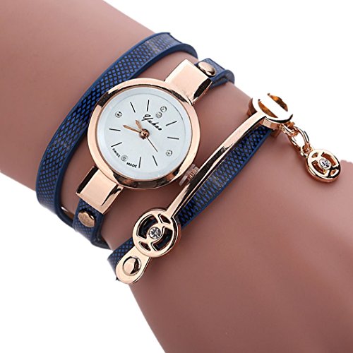 Vovotrade Damen Multi Armband FormelFrauen Metallbuegel Leather Uhr Blau