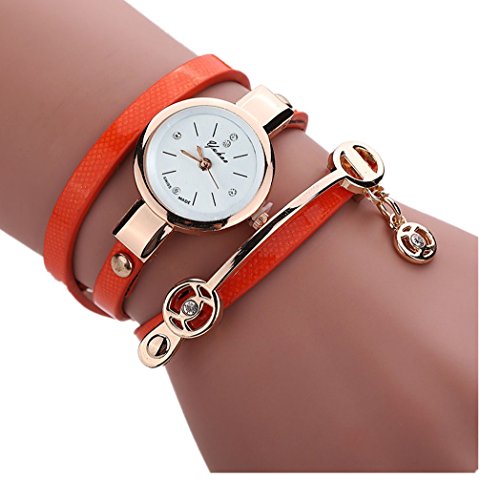 Vovotrade Damen Multi Armband FormelFrauen Metallbuegel Leather Uhr Orange