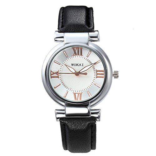 Vovotrade Lederband analoge Uhr Einfach und elegant schwarz