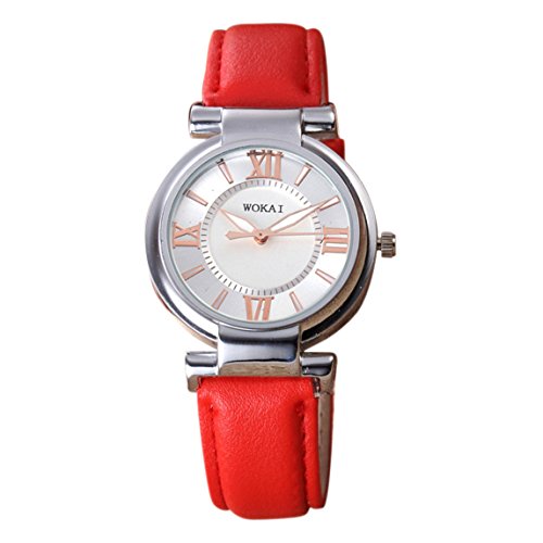 Vovotrade Lederband analoge Uhr Einfach und elegant Rot