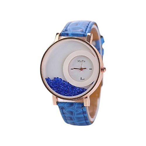Vovotrade Damen Ledertreibsand Rhinestone Quarz Armband Armbanduhr Uhr Blau