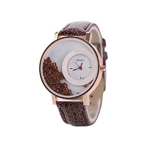 Vovotrade Damen Ledertreibsand Rhinestone Quarz Armband Armbanduhr Uhr Braun
