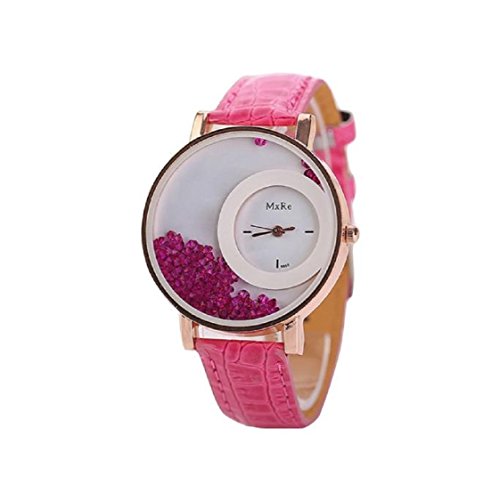 Vovotrade Damen Ledertreibsand Rhinestone Quarz Armband Armbanduhr Uhr Hot Pink
