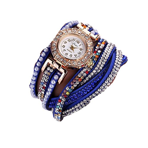 Vovotrade Damen Perlen Skala Armband Kristalldiamant Taktgeber Frauen Kleid Uhr Dunkelblau
