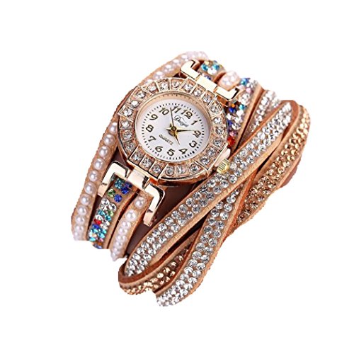 Vovotrade Damen Perlen Skala Armband Kristalldiamant Taktgeber Frauen Kleid Uhr gold