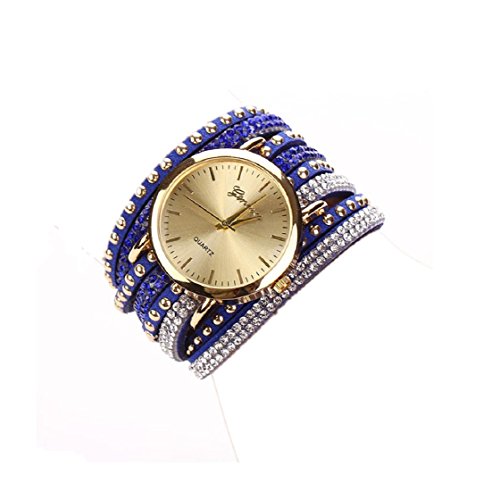 Vovotrade Frauen Kristall Armband Quarz Geflochtene Winding Verpackungs Armbanduhr Blau