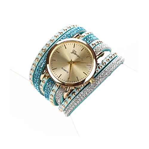 Vovotrade Frauen Kristall Armband Quarz Geflochtene Winding Verpackungs Armbanduhr Hellblau