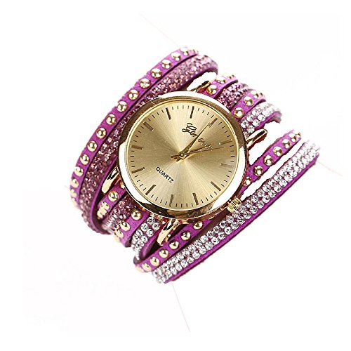 Vovotrade Frauen Kristall Armband Quarz Geflochtene Winding Verpackungs Armbanduhr Lila