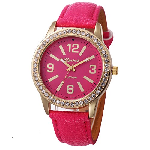 Vovotrade Damen Watches Stainless Steel Analog Leather Quartz Wrist Watch Heisses Rosa