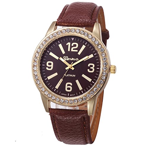 Vovotrade Damen Watches Stainless Steel Analog Leather Quartz Wrist Watch Kaffee