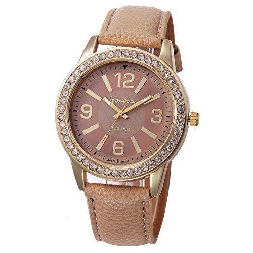 Vovotrade Damen Watches Stainless Steel Analog Leather Quartz Wrist Watch Khaki
