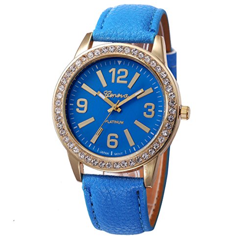 Vovotrade Damen Watches Stainless Steel Analog Leather Quartz Wrist Watch Blau