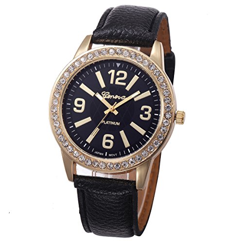 Vovotrade Damen Watches Stainless Steel Analog Leather Quartz Wrist Watch Schwarz