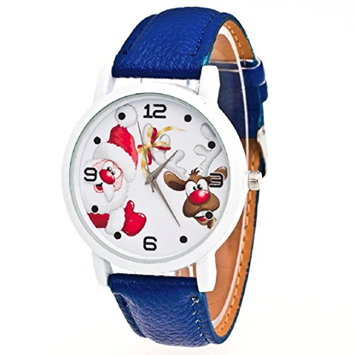 Vovotrade Weihnachten AElteres Muster Lederband Analog Quartz Vogue Uhren Blau