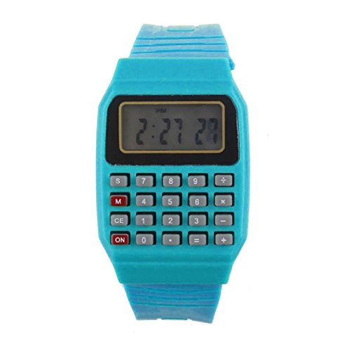 Vovotrde Unsex Silikon Multi Purpose Datum Zeit elektronische Armbanduhr Rechner Uhr Blau