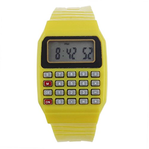 Vovotrde Unsex Silikon Multi Purpose Datum Zeit elektronische Armbanduhr Rechner Uhr Gelb