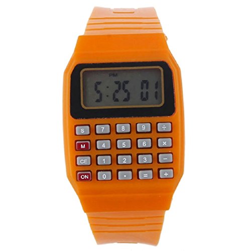 Vovotrde Unsex Silikon Multi Purpose Datum Zeit elektronische Armbanduhr Rechner Uhr Orange