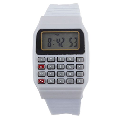 Vovotrde Unsex Silikon Multi Purpose Datum Zeit elektronische Armbanduhr Rechner Uhr Weiss