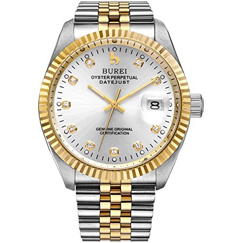 Burei Herren bm 5003 52 AG Gold Hand Edelstahl Kleid automatische Armbanduhr Silber Zifferblatt