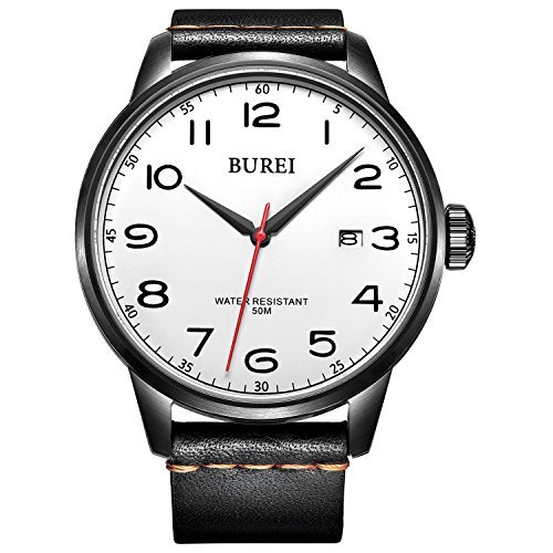 Burei Unisex Datum Handgelenk Uhren mit Schwarz Luenette arabischen Zahlen und Lederband