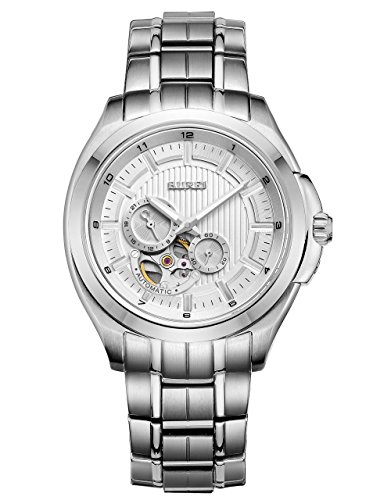 Burei Herren Noble Design 24h Display Die kleine Sekunde Skelett Automatik Uhr Armbanduhr mit Edelstahl Armband